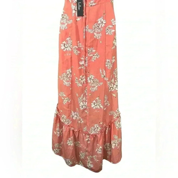 Hello to Love Pink Floral Print Lace-Up High-Low Maxi Dress Size Small - Picture 10 of 12